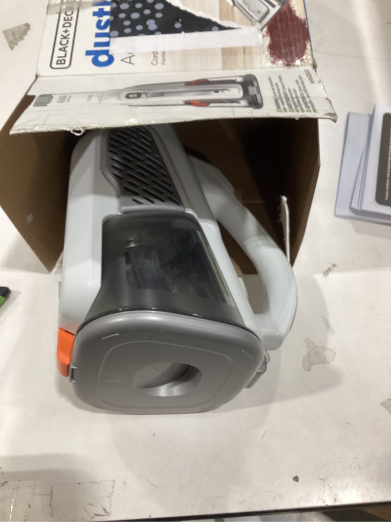 Condition photo showing As Is for BLACK+DECKER Dust Buster Hand Held Vacuum Cordless Rechargeable, Portable Vacuum for Car, Extended Runtime, Powerful Suction, Extra Long Crevice Tool, AdvancedClean+ (HHVK320J10) 12V White