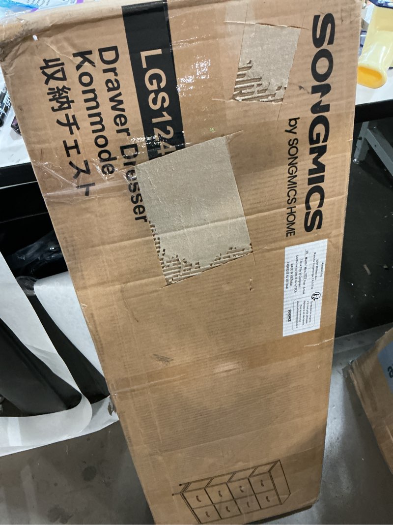 Condition photo showing As Is for SONGMICS Dresser for Bedroom, Chest of Drawers, Steel, MDF, 8 Non-Woven Fabric Drawers, Storage Organizer Unit, Closet, Entryway, Cloud White and Snow White ULGS124W01S Cloud White + Snow White 11.8"D x 30.2"W x 37.5"H (8 Drawers)