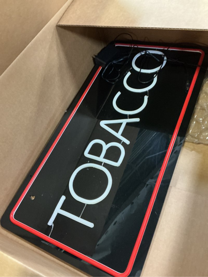 Condition photo showing As Is for 30"x15" extra large led tobacco signs for business, super bright neon tobacco sign with sturdy chain, 5 levels brightness adjustable tobacco sign for store retail shop window bar restaurant (white/red)