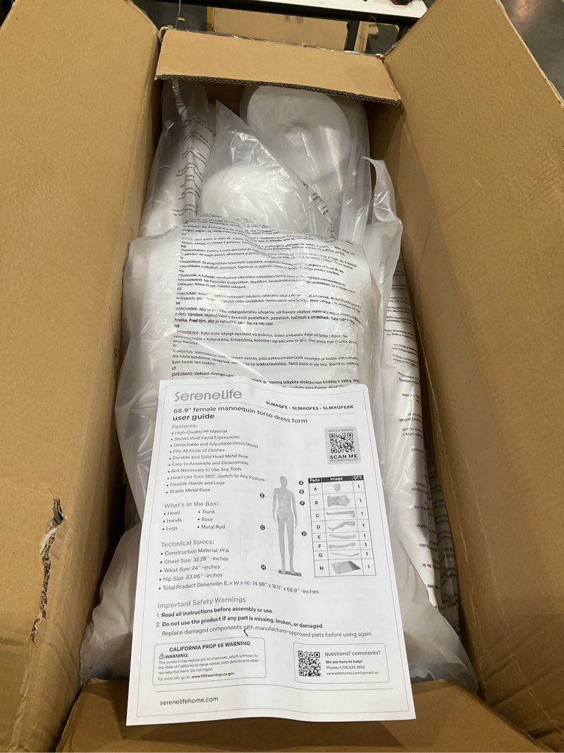 Condition photo showing Good Condition for serenelife female full body mannequin – 68.9" adjustable dress form with 360° rotating head, realistic face, detachable limbs, no-tool assembly, durable pp build with metal base for clothing display