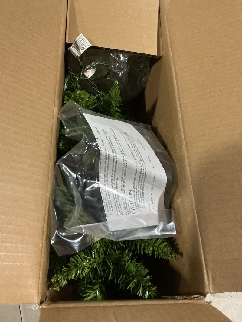 Condition photo showing As Is for Nearly Natural 2ft. Providence Pine Artificial Christmas Tree in Decorative Planter with 35 Warm White Lights and 51 Bendable Branches Green