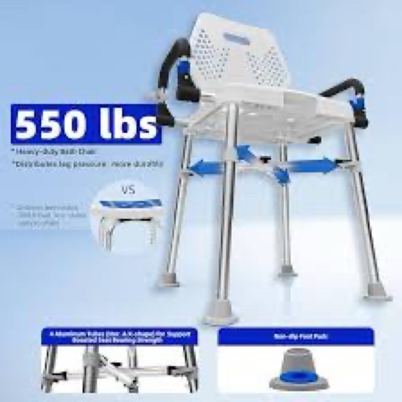 shower chair for seniros elderly handicap disabled or bariatric adults with arms and back, bench sea