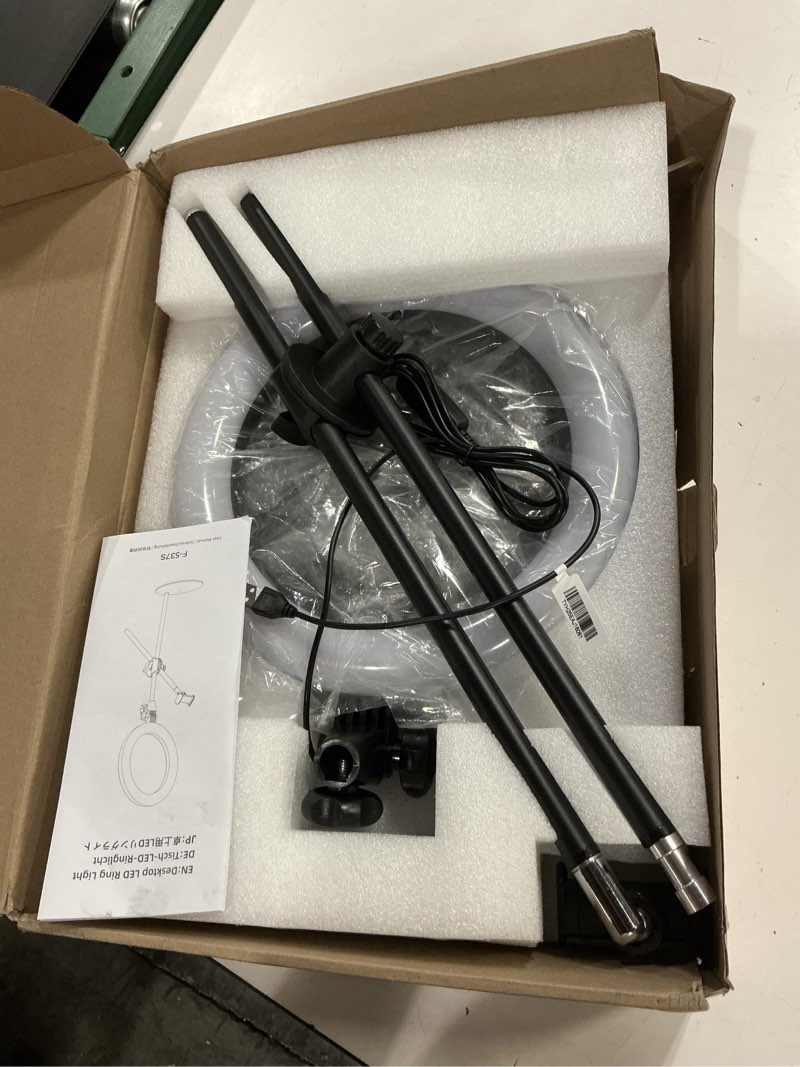 Condition photo showing Good Condition for selfie ring light with stand and phone holder,overhead phone mount with 10.5" ring lights,desk circle lingt with tripod adjustable shooting arm for video recording,youtube,tiktok,live streaming standing