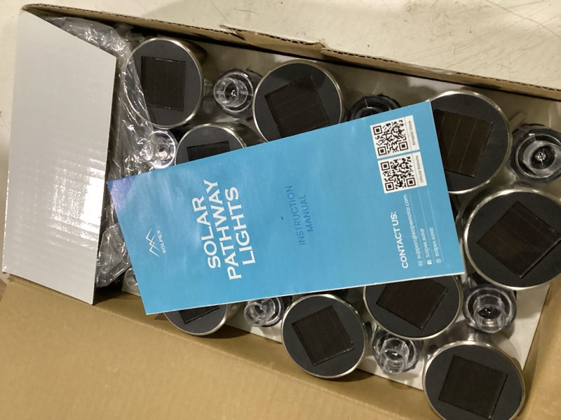 Condition photo showing Good Condition for solpex 24 pack solar outdoor lights pathway, stainless steel solar lights outdoor waterproof,led landscape lighting walkway for landscape/patio/lawn/yard/driveway-cold white cold white 14.37*2.28*2.28 inches 24
