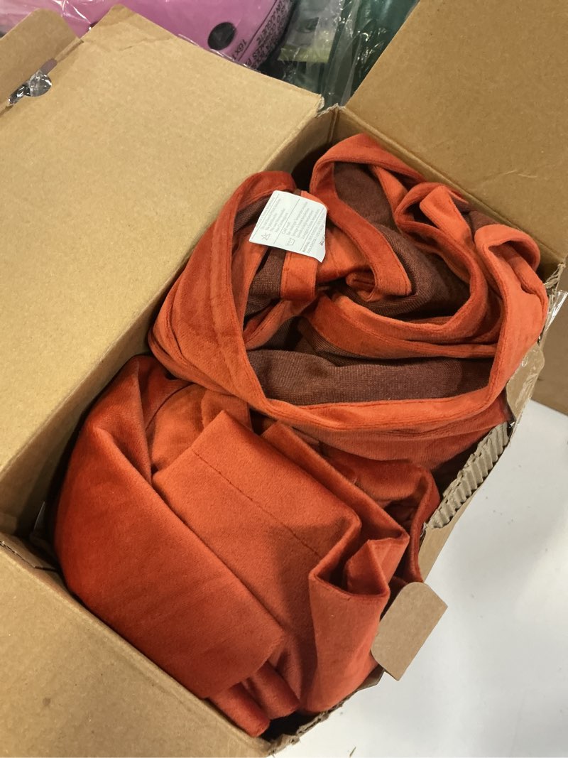 Condition photo showing Good Condition for miulee velvet curtains 96 inches 2 panels - luxury burnt orange blackout curtains for bedroom living room thermal insulated super soft window drapes rod pocket & back tab, terracotta rust fall decor 52"w x 96"l (pack of 2) burnt orange