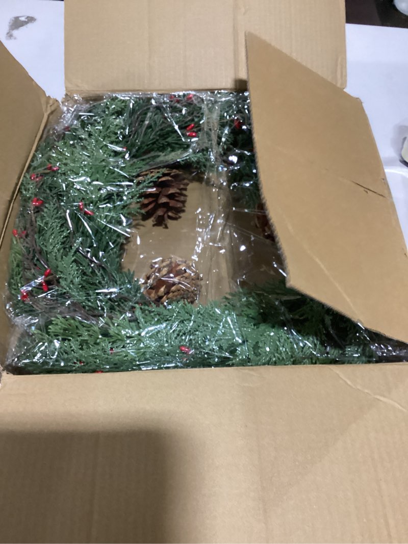 Condition photo showing Good Condition for sggvecsy artificial greenery leaves wreath for front door 22 inch greenery boxwood wreath with flocked lambs ear white berries for spring summer farmhouse wall home indoor outdoor decor
