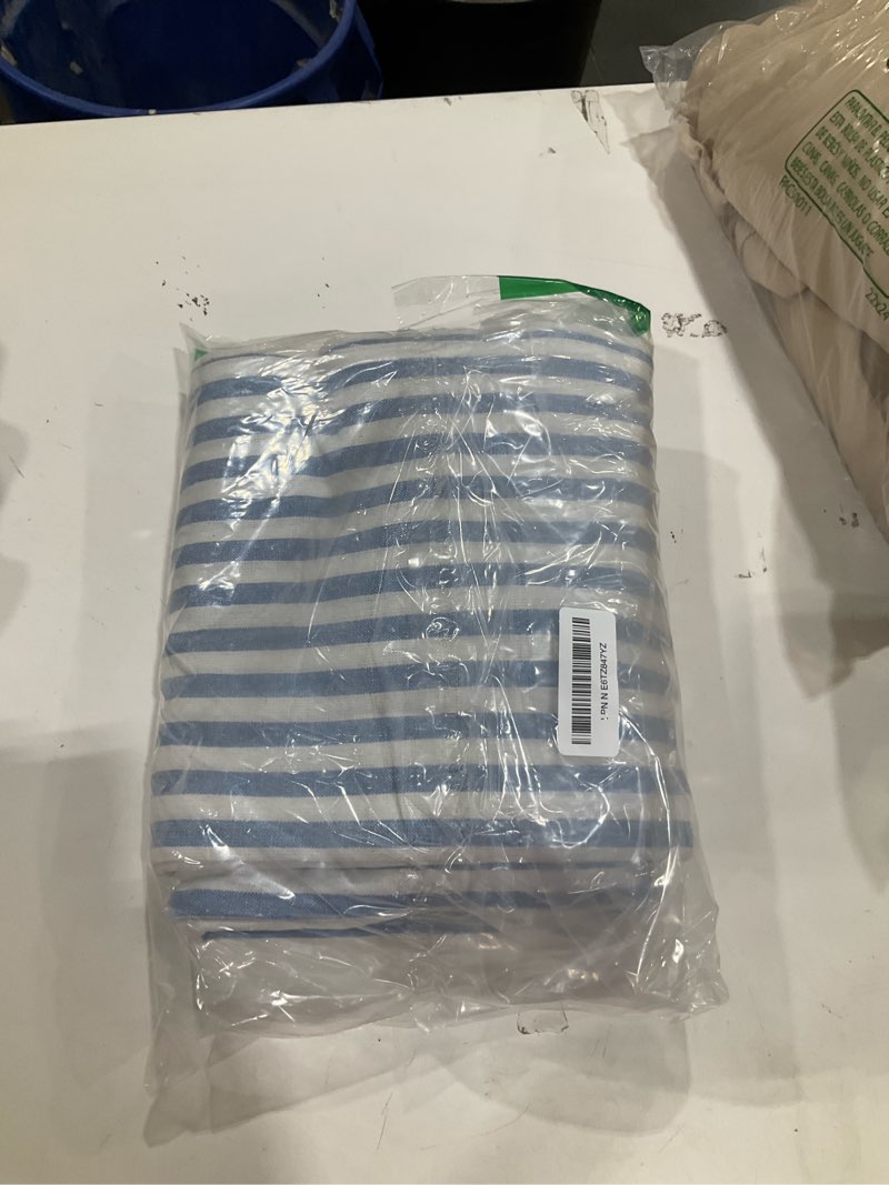 Condition photo showing New/Like New for the art box gauze striped curtains,boho linen tie top hanging curtains light filtering door window treatment 2 panel curtain drapes for living room bedroom blue on white (84''x42'' each panel) 42"w x 84"l (pack of 2) blue