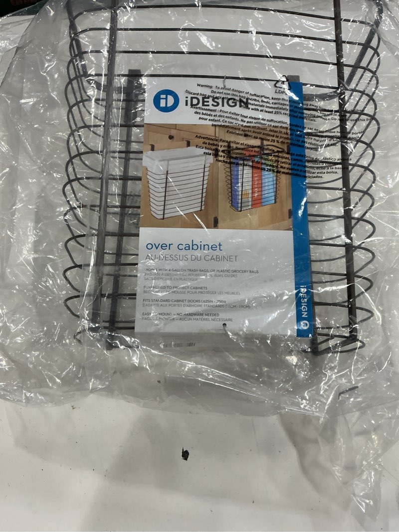 Condition photo showing New/Like New for idesign steel over-the-cabinet waste basket or storage bin