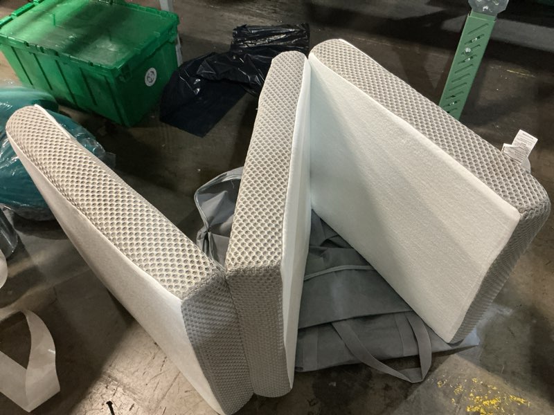 Condition photo showing As Is for memory foam folding mattress, 4 inch gel-infused foldable floor tri-fold