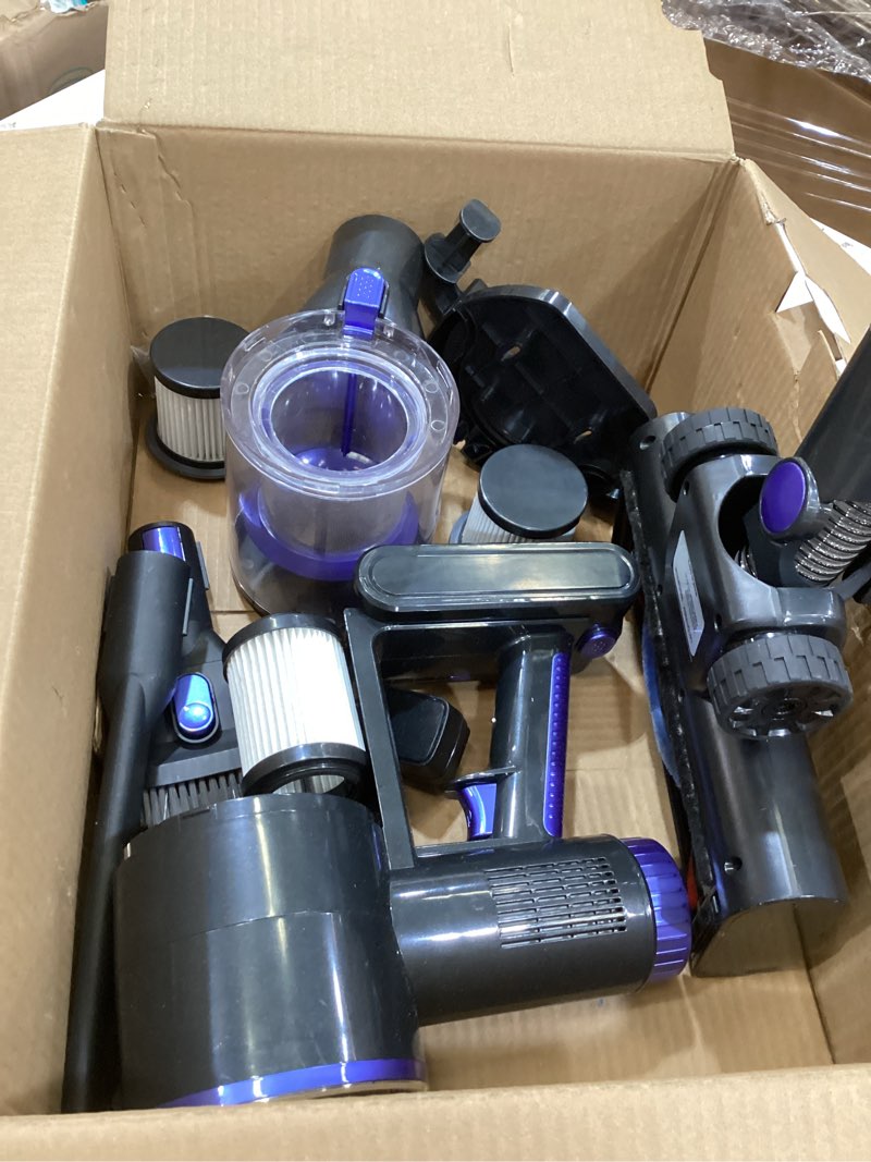 Condition photo showing As Is for cordless vacuum cleaner, 550w 50kpa 45mins vacuum cleaners for home, self-standing stick vacuum with anti-tangle brush & led display for hardwood floors, carpet, pet hair, car blue