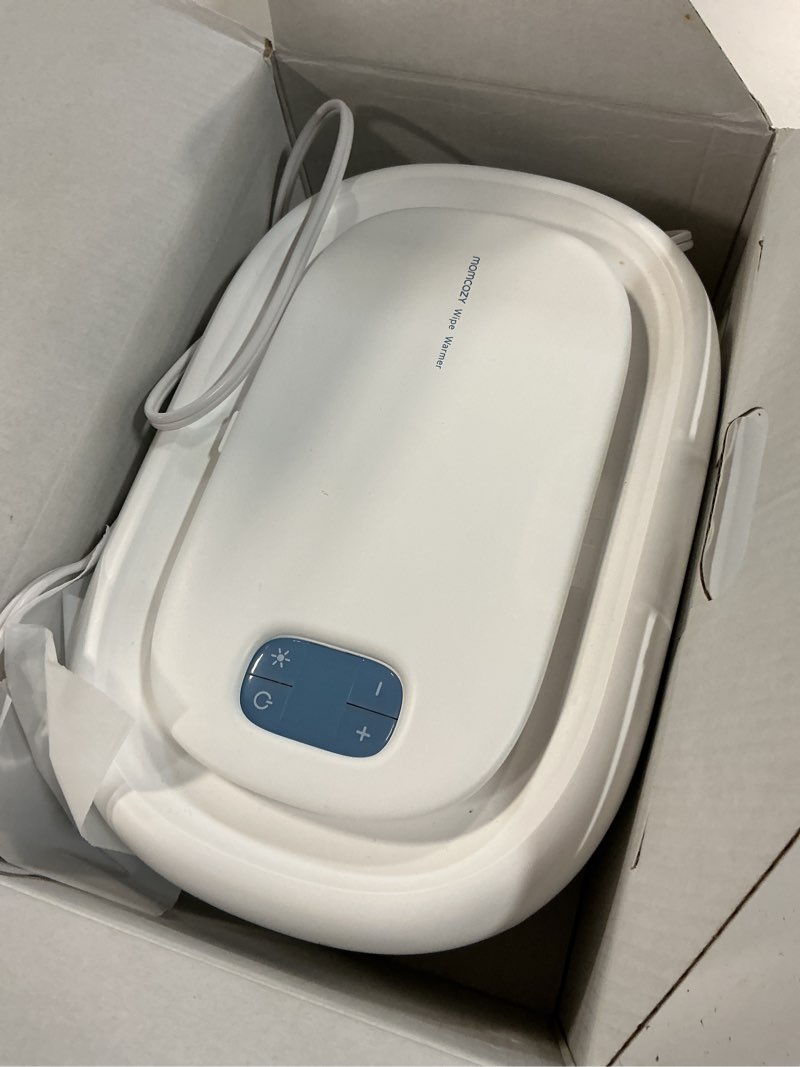 Condition photo showing Good Condition for momcozy baby wipe warmer, innovative spring design, large capacity wipes dispenser for 60-80pcs, fast & even heating, 4 modes of temperature heating control, diaper wipe warmer with night light, blue blue regular