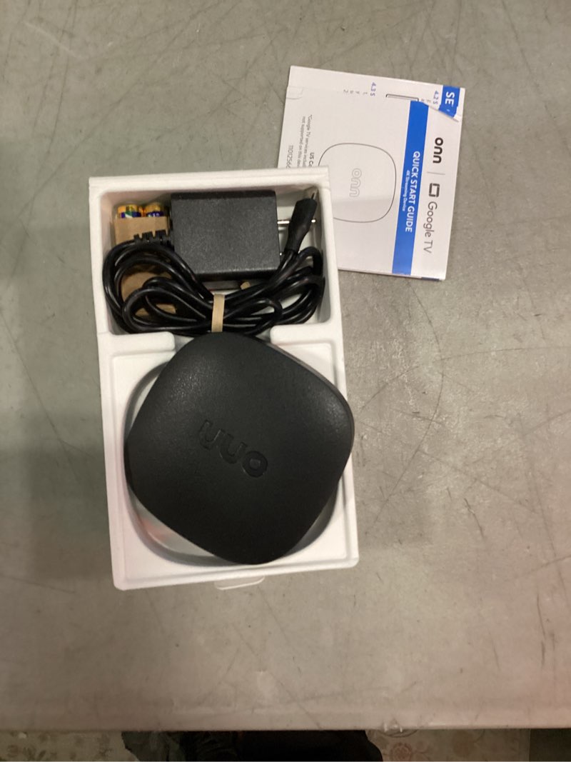 Condition photo showing New/Like New for onn android tv 4k uhd streaming device with voice remote control google assistant & high speed hdmi cable (100026240) black