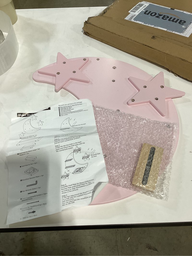 Shelf and Carrying Case for TonieBox and Tonie (Bag,Moon and 3 Stars) ,Tonies Figures Tonies Storage,Magnetic Wooden Floating Shelves Compatible with Tonie box Player Character for Children Room(Pink) INCOMPLETE 