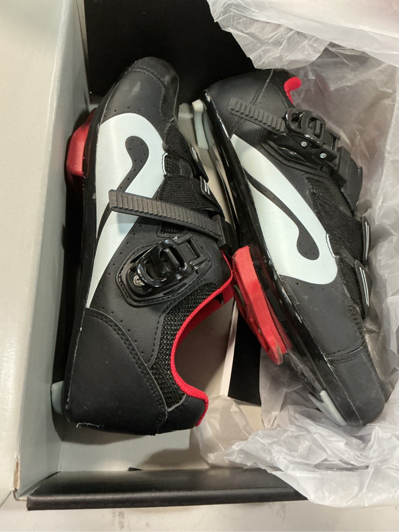 Condition photo showing Good Condition for peloton cycling shoes for peloton bike and bike+ with delta-compatible bike cleats 11 women/9 men black, red