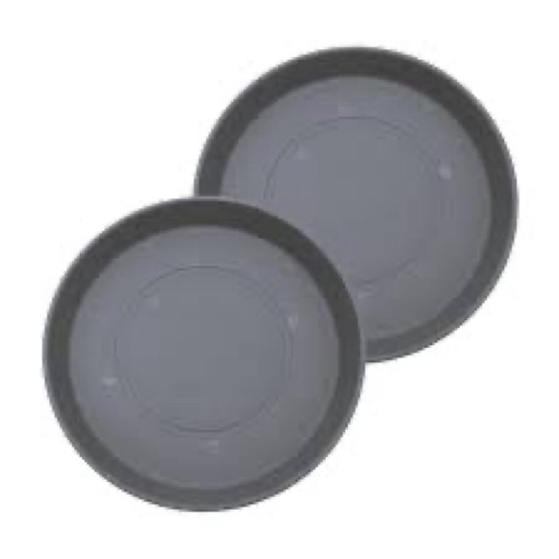 the hc companies 17.5 inch prima round plant saucer, lightweight uv-resistant plastic outdoor & indoor flower pot tray, 2-pack plant pot trays for garden & home decor, warm gray