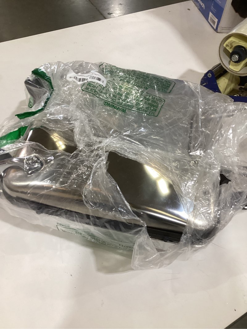 Condition photo showing As Is for All-Clad Stainless Steel Waffle Maker 4 Section, Thick Belgium Waffle Makers, Upright Storage 1600 Watts, Nonstick, 6 Browning Levels, Dishwasher Safe