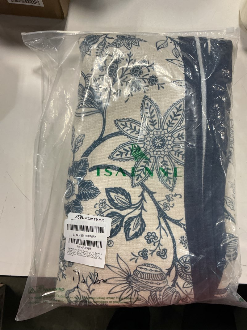 Condition photo showing New/Like New for isaenne designer vintage linen rectangular tablecloth,118"x67"-ruyi b | french elegant long table cloth rectangle table,blue floral pattern,durable,dining room,kitchen,tea party,thanksgiving ruyi b 118" x 67" (rectangular)