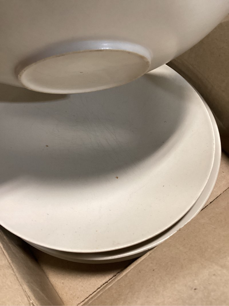 Condition photo showing As Is for fortessa vitraluxe dinnerware heirloom matte finish salad plate 8-inch, linen, set of 4 - stn.8000.4.02 linen 8" plate