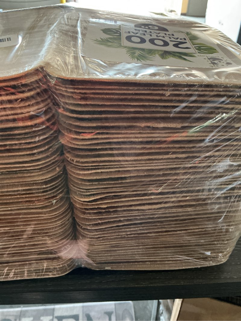 Condition photo showing As Is for palm leaf plate bamboo paper disposable 6 inch 200 bulk appetizer and dessert square party pack eco biodegradable compostable wooden plate better than plastic by koalalove d-200 plates 6" square