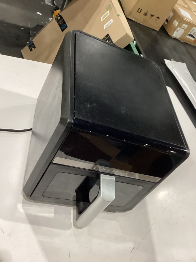 Condition photo showing As Is for **not tested**   air fryer 9 qt | turbofry 7-in-1 high-powered 450°f cooking for crispier and even results | xl basket with viewing window | air fry, bake, broil, reheat, dehydrate, defrost, keep warm 9 quart