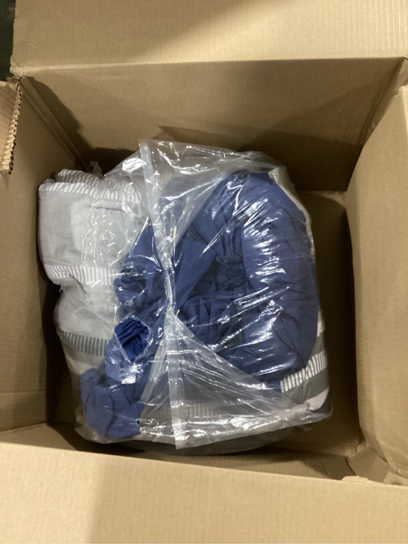 Condition photo showing As Is for (Or similar to)KAKIJUMN 7 Piece Bed in a Bag Stripe Comforter Set Full Size, White Grey Blue Striped Comforter and Sheet Set, All Season Soft Microfiber Complete Bedding Set(Light Blue,Full)