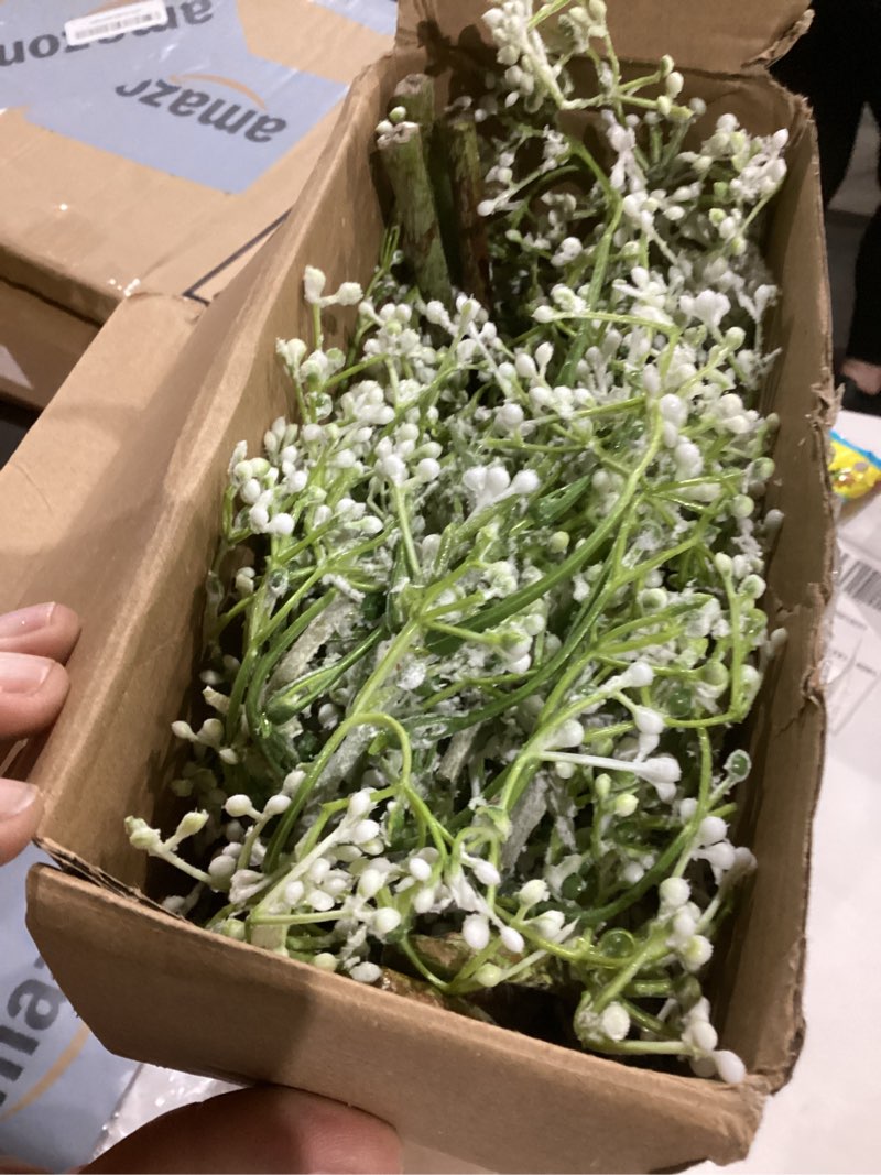 Condition photo showing As Is for Zeyune 6 Pcs Artificial Branches with Green Buds 40" Evergreen Faux Plastic Plant Stem Picks Sprigs for Vase DIY Home Office Wedding Party Indoor and Outdoor Spring Decor, No Vase (Regular Style) 6 Regular Style