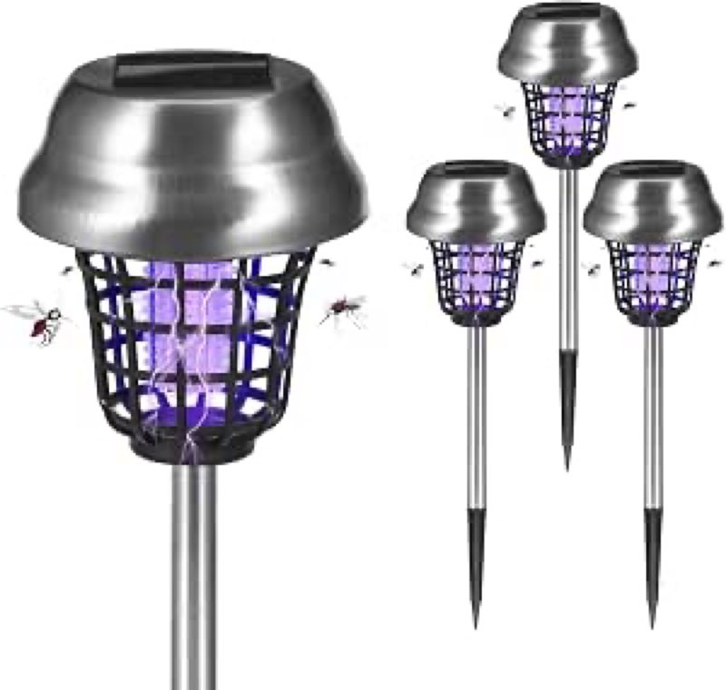 4PCS Solar Mosquito Zapper Outdoor, Bug Zapper Outdoor Solar with UV Light, Bug Zapper Repellent Trap, Outside Bug Repellent Trap Used to Keep Gnat Small Flying Mosquitoes Insect Away