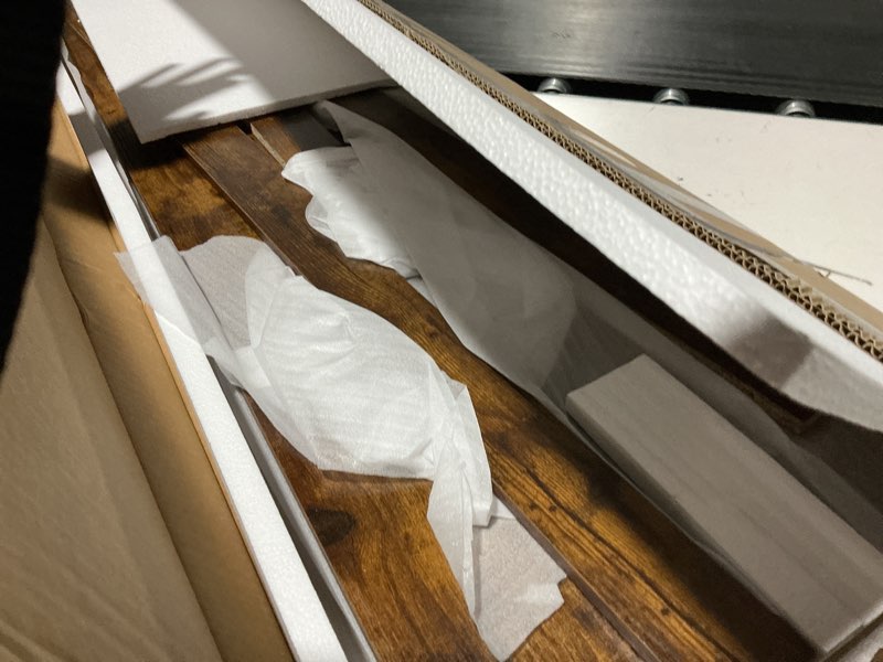 Condition photo showing Good Condition for Washer Dryer countertop with Edge Rails and Non-Slip Mat,Wooden Laundry Countertop for Laundry Room Storage Organization (Rustic Brown, Full) Rustic Brown Full