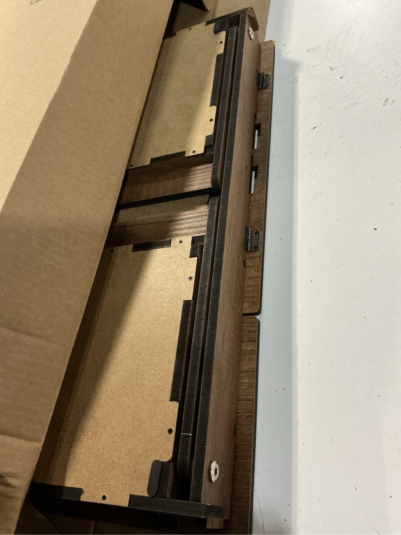 Condition photo showing As Is for foldable lap desk for laptop tray for bed, adjustable laptop stand, notebook folding table with storage, bed desk for lap top and writing, portable study table, walnut lapdesk