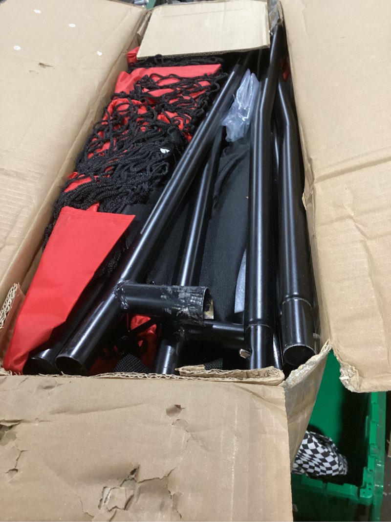 Condition photo showing As Is for vevor 7x7ft/12x9ft/16x10ft/20x10ft barricade backstop net, ball sports barrier netting, portable practice net for baseball softball lacrosse hockey basketball equipment training net 12 x 9 ft