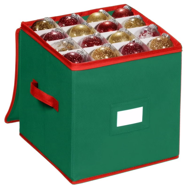christmas ornament storage box with dividers fits 64 holiday ornaments 3 inches top clear christmas storage container with 4 separate trays dual zippers red holiday ornament storage box bin 64 ornament green 
