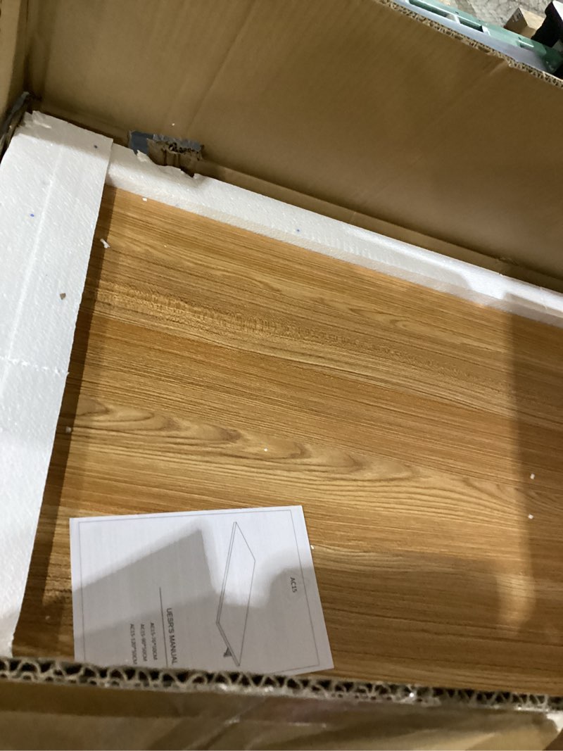 Condition photo showing New/Like New for need wall mounted folding table, 47 inch fold down wall mount desk heavy duty small folding wall table for laundry, home office, small apartments, teak & white frame l47.2" * w20" teak color desktop & warm white folding brackets