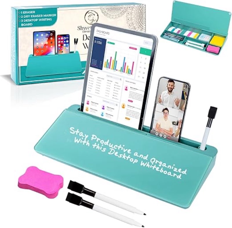 Shwet Vibes Glass Desktop Whiteboard for Quick Notes & Reminder – Desk Storage with Drawer – Compact