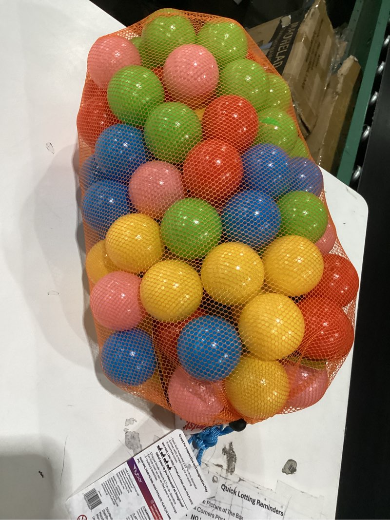 Condition photo showing Good Condition for antsy pants 100 ball pit balls, ball pit for toddlers 1-3, non-toxic materials, lightweight, 5 colors, reusable storage bag, plastic balls for ball pit, sensory toys for kids 100 pack - original