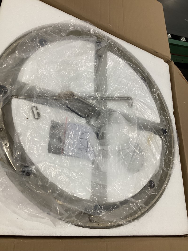 Condition photo showing Good Condition for 29" brushed nickel wagon wheel chandelier, 8-light large farmhouse chandelier with wood grain rustic round dining room light fixtures for high ceiling foyer living room brushed nickel 29"