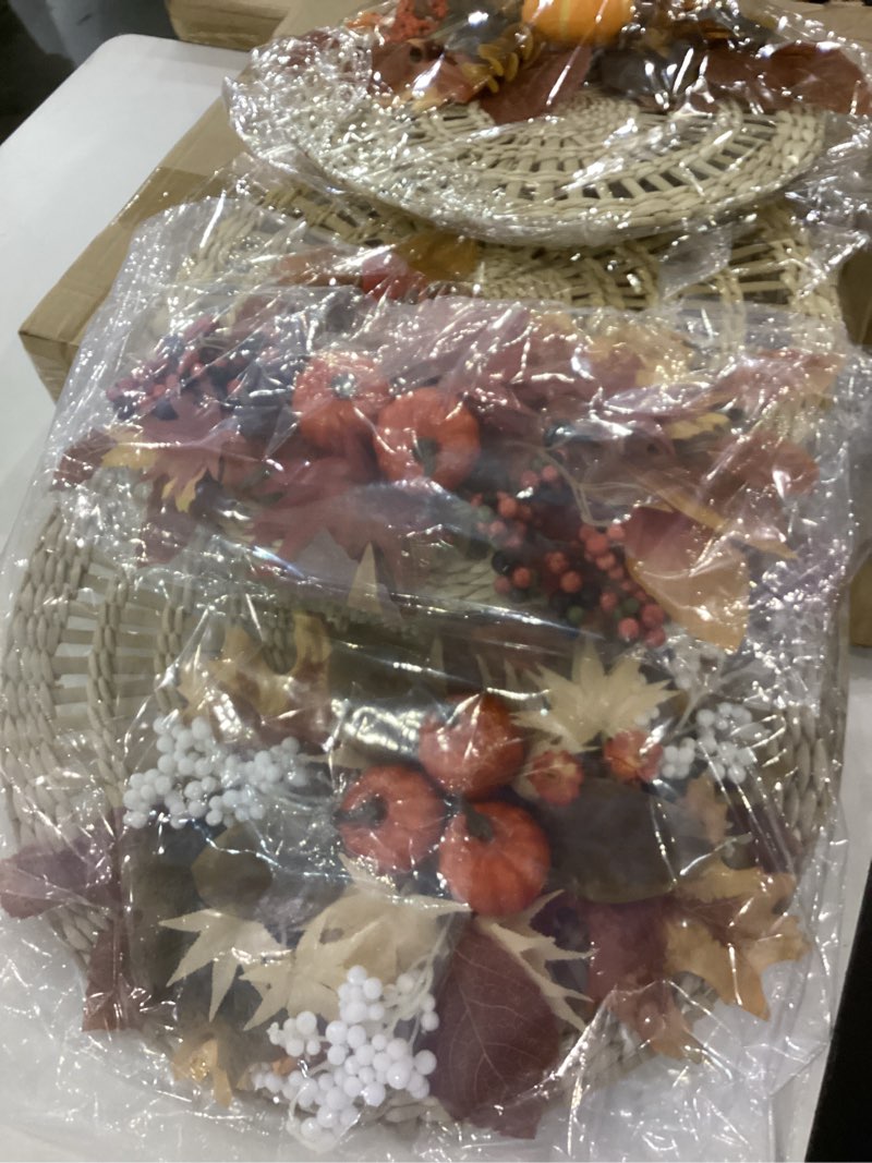 Tatuo 3 Pcs Fall Wall Basket Decor Pumpkin Maple Leaf Woven Wall Art Decor Farmhouse Rustic Hanging Baskets for Thanksgiving Day Home Kitchen Decorations, Multi Sizes