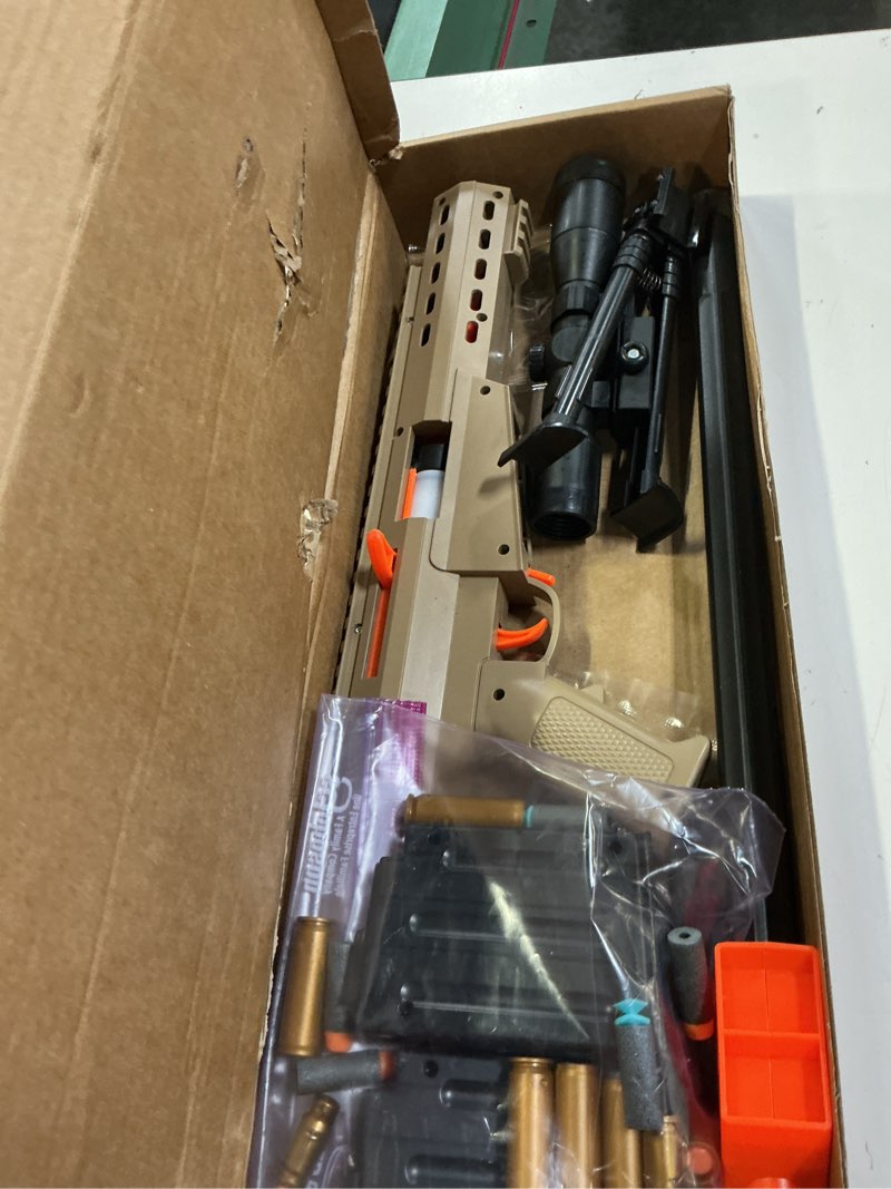 Condition photo showing As Is for toy sniper rifle with scope soft bullet toy gun shell ejecting foam blaster guns realistic fake prop dart backyard outdoor shooting game for kids boys teen adult gifts for age 8-12 13 years old (37in)