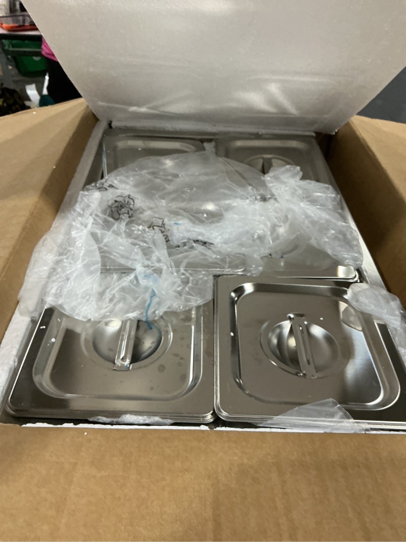 Condition photo showing As Is for vevor 6-pan commercial food warmer, 24qt electric steam table, 1200w professional countertop stainless steel buffet bain marie with 86-185°f temp control for catering and restaurants, silver 6x1/6pan ;24qt