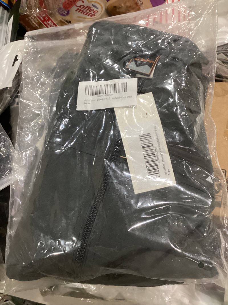 Condition photo showing New/Like New for clothin Mens Lightweight Running Jacket with Hood Zip Pockets for Fishing Hiking Travel Small Gray