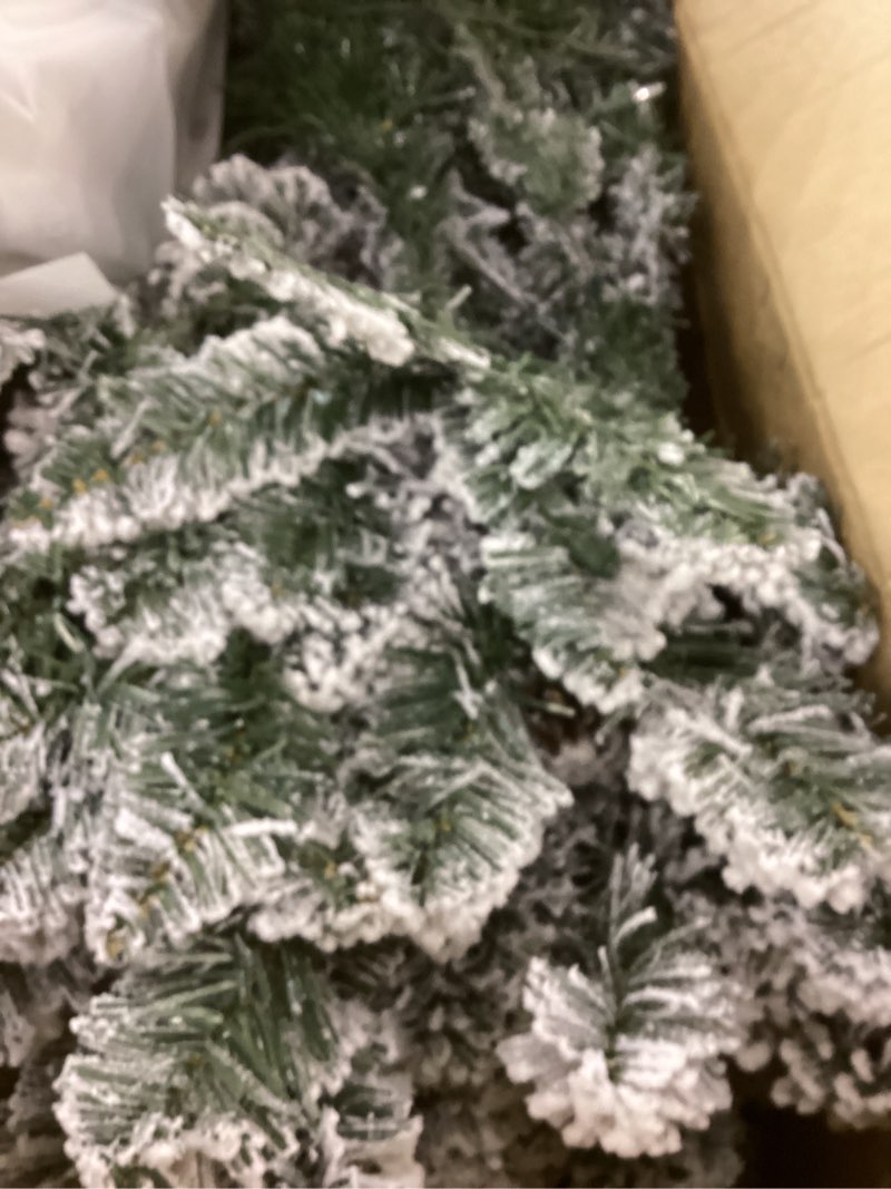 Maylaviu 4.5 ft Prelit Flocked Christmas Tree with Pine Cones & 250 UL Lights, Snow Frosted Artifici