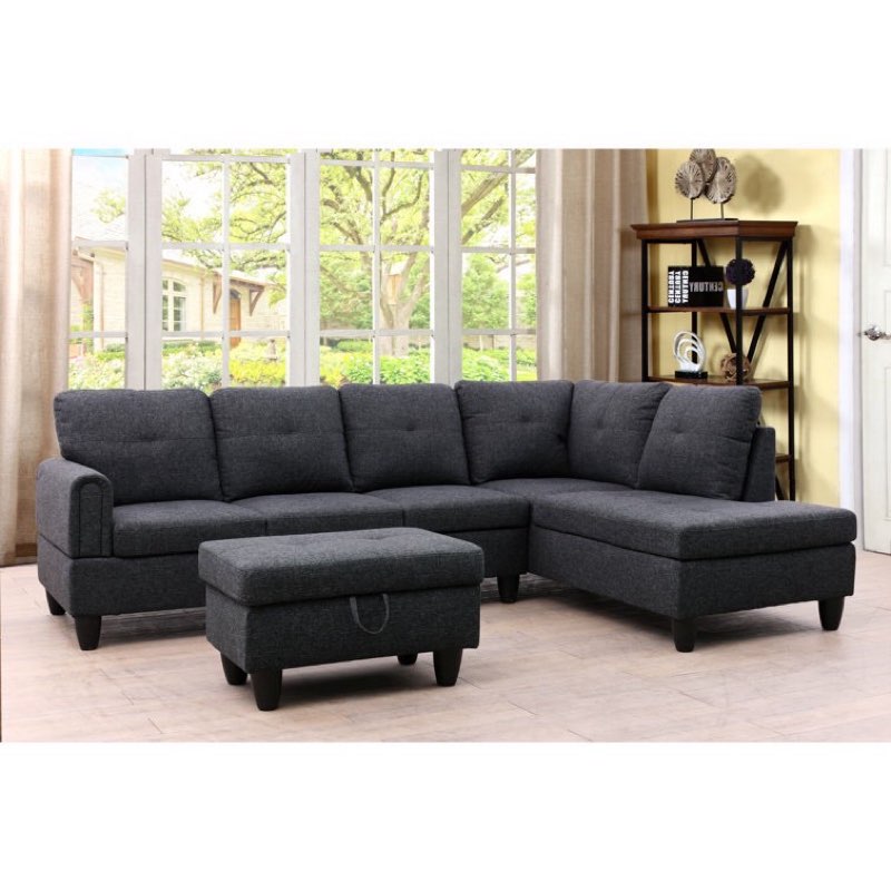 2 - Piece Upholstered Sectional, Right Hand Facing, Dark Gray(incomplete chaise only)