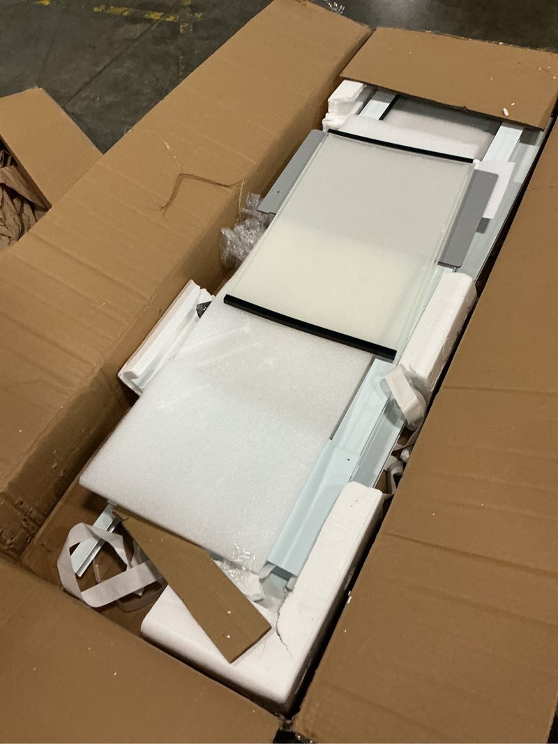 Condition photo showing As Is for dog door for sliding glass door,3-layer reinforce door flap,thermal insulation,anti deform,magnetic strip x2 effective weatherproof,heavy-duty aluminum frame,92-96" adjust,for large dog under 90lb large 92-97" white sliding door