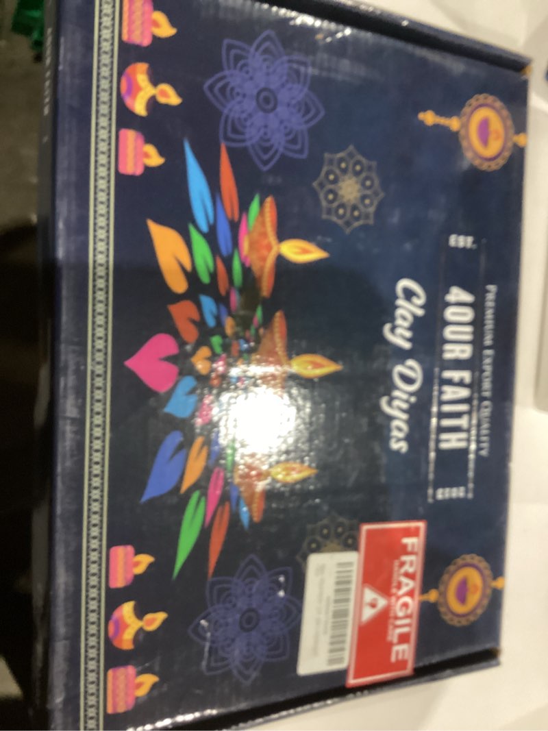 Condition photo showing New/Like New for 12 Pc Set Multicolored Chalk Work Clay Diya | Diwali Pooja Handmade Dia | Terracotta - Natural EARTHEN Diya - Handpainted 12 Piece of Multi-Color