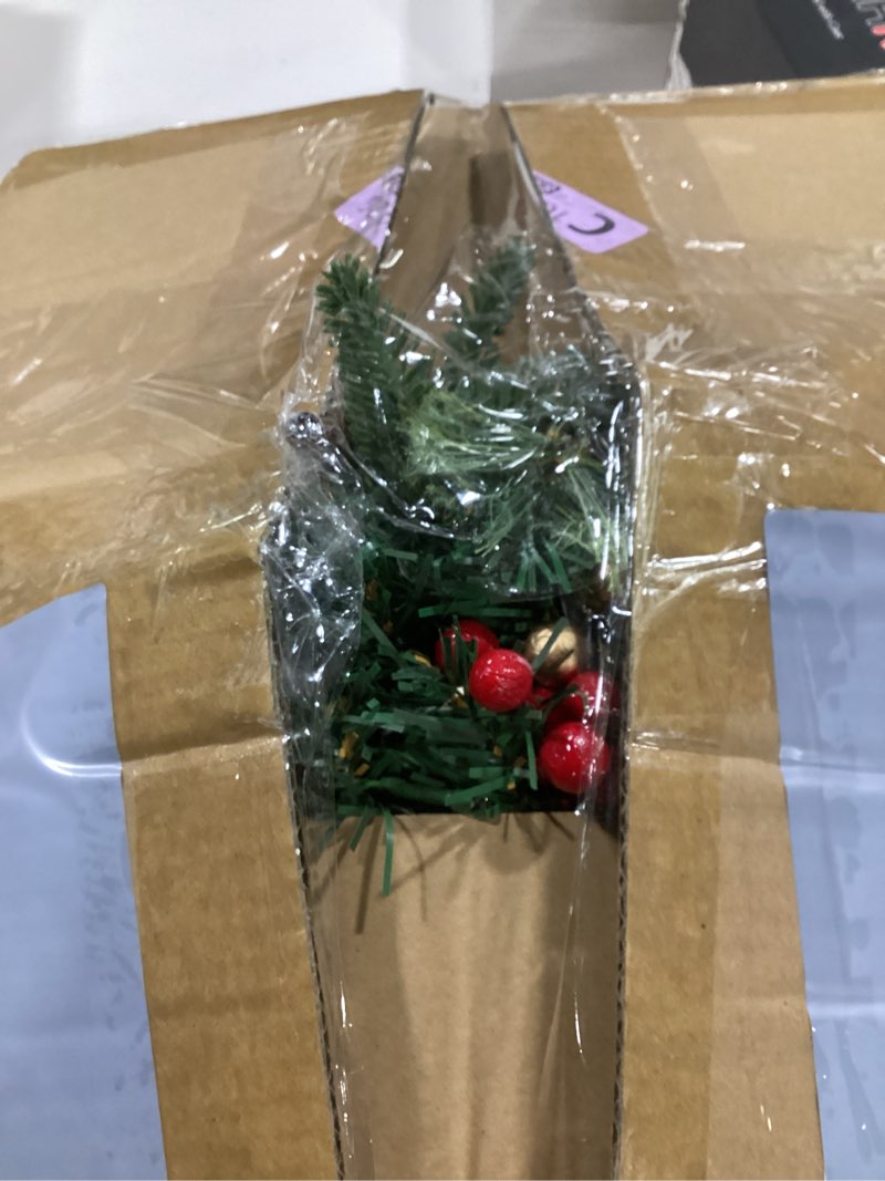 Condition photo showing Good Condition for Set of 2 Outdoor Pathway Christmas Trees, 18in Pre-Lit Realistic Xmas Tree Urn & Planter Filler for Porch, Yard, Driveway with Multi-Color & WW String Lights, Red & Gold Berries, Pine Cones