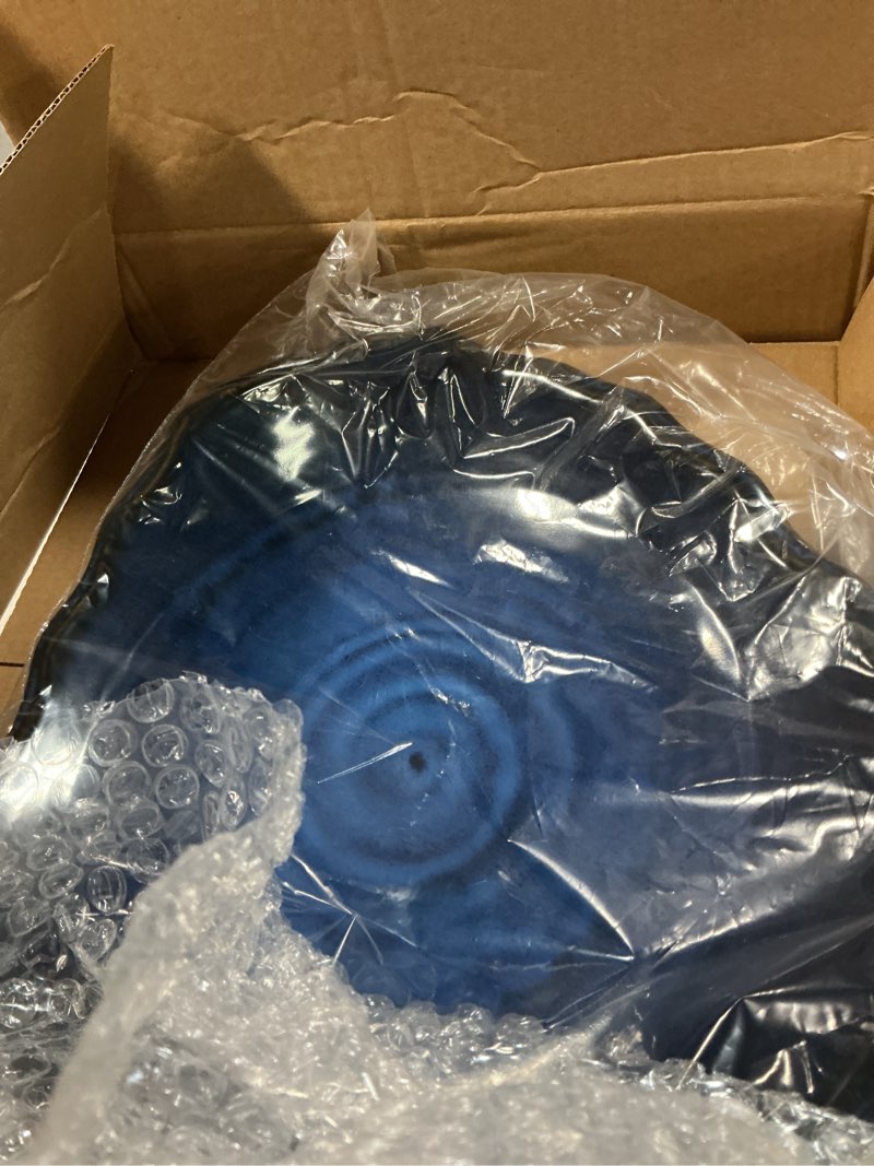 Condition photo showing item condition for Ceramic Decorative Bowl - 12" Large Blue Pottery, Blue Decorative Bowl, Porcelain Centerpiece Tray, Key Bowl for Entryway Table, Living Room, Dining, Trinket Dish, Gift Decor Tray