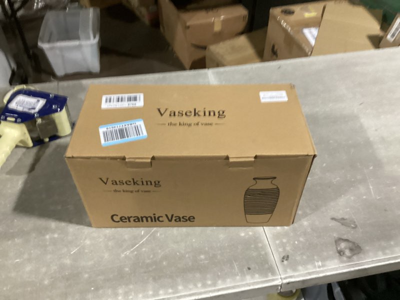 Condition photo showing New/Like New for Ceramic Natural Rustic Vase, 14.4 Inch Large Vintage Flower Threaded Decorative Farmhouse Tall Vase for Home Decor, Living Room, Shelf Decor, Wedding, Housewarming Gift, Off-White Off-white 14.4"