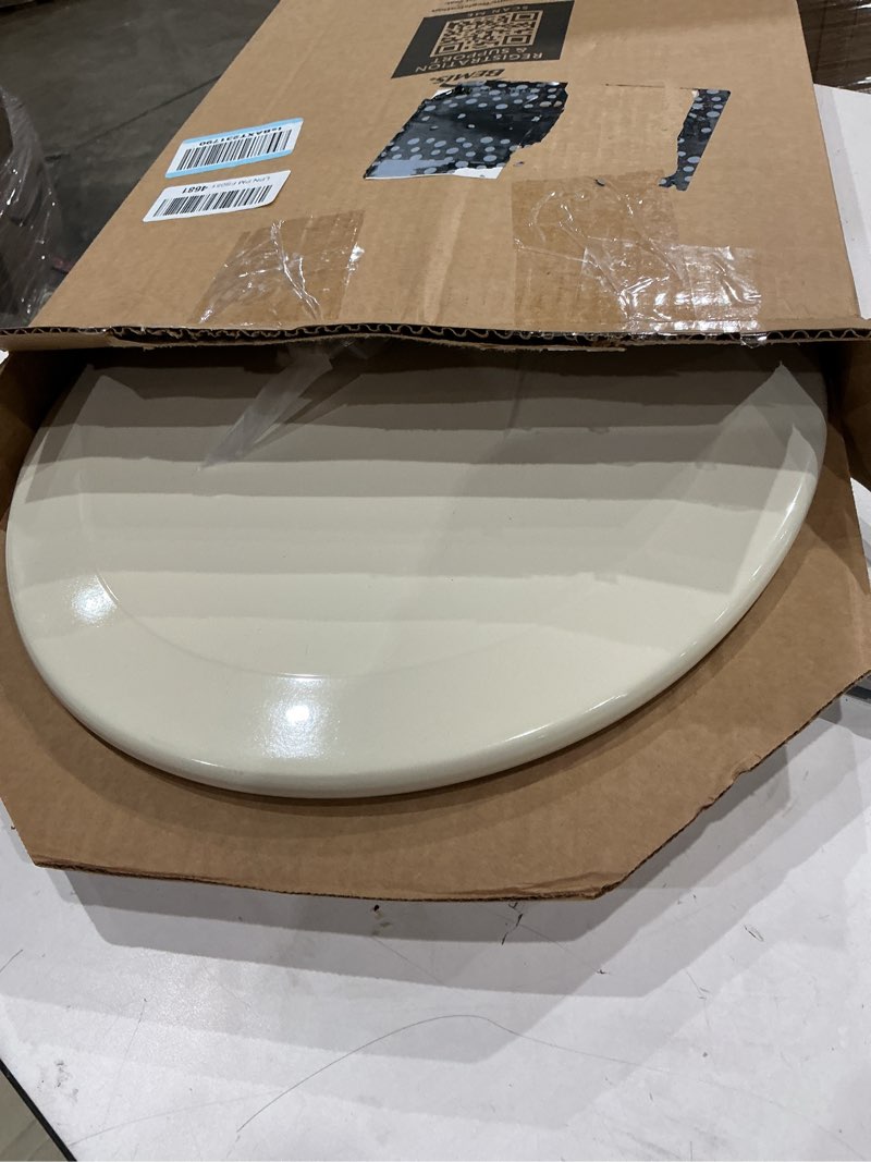 Condition photo showing Good Condition for bemis 500ec durable wood toilet seat with easy clean hinges, made in usa, round, bone bone round