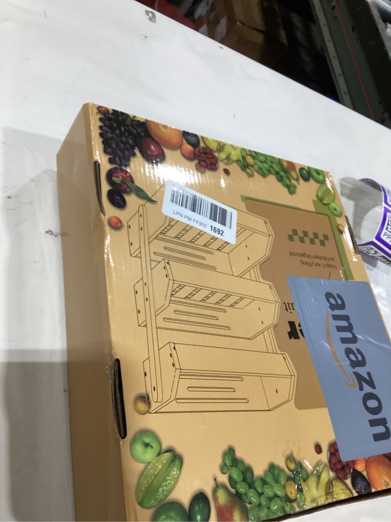 Condition photo showing New/Like New for Bamboo 3 Tier Fruit Basket For Counter, Large Capacity Fruit Storage Countertop, Fruit Holder, Wooden Pantry Organizers and Storage, Kitchen Countertop Organizer With Two Banana Hangers (Black) Black-3 tier