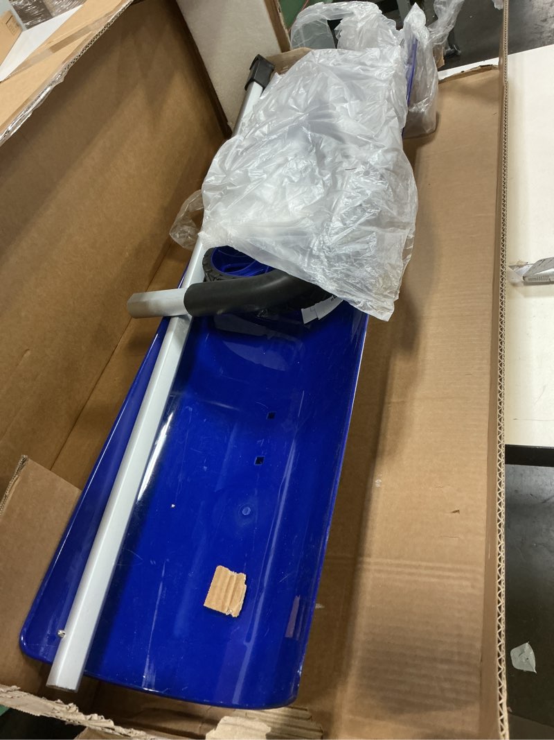 Condition photo showing Good Condition for idzo efficient snow pusher, snow plow shovel with 37-inch reversible and bi-directional angled blade, snow shovel with wheels & convenient 90 degree handle for driveways, sidewalks, ice hockey rinks snow pusher blue