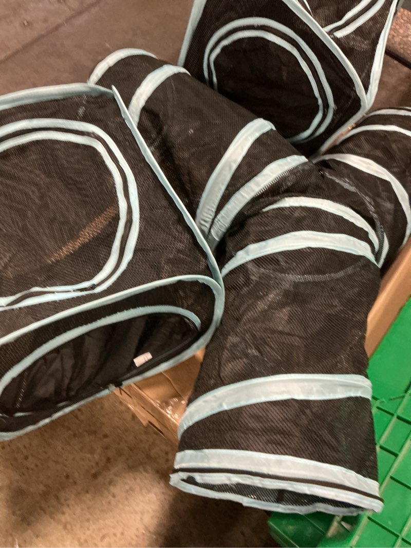 Condition photo showing Good Condition for kitty city 3-way tunnel for cars, indoor & outdoor use, multiple openings, zip doors, mesh, black & teal, 72" x 15"